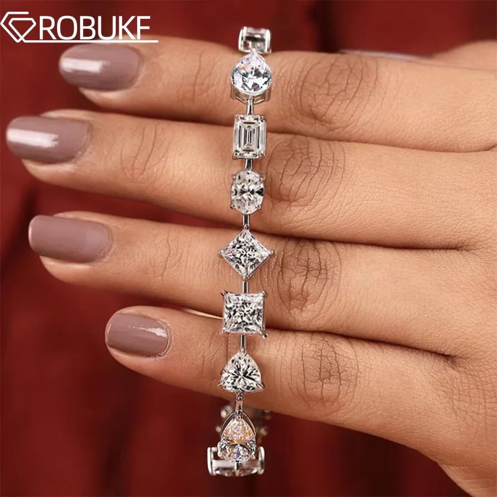 Multi Shape Full Moissanite Tennis Bracelet for Women Pear Oval Heart Princess Cut Lab Diamond S925 Silver Bridal Jewelry Gifts