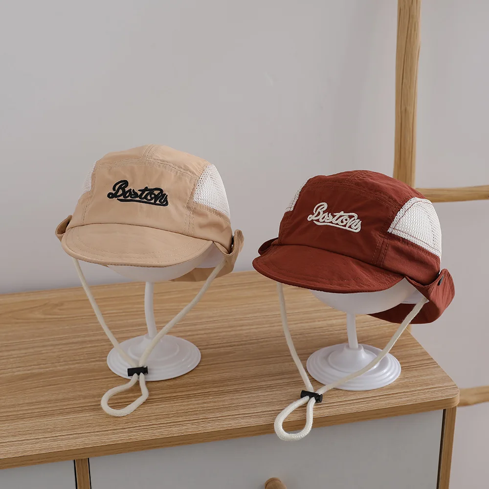 Letter Embroidered Baby Sun Hat Summer Mesh Breathable Boys Girls Cap Fashion Patchwork Kids Panama Bucket Hats view 6