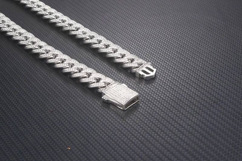 16mm wide Stainless Steel Bling Iced Out Round Cuban Miami Link Chain Necklaces for Men Hip Hop Rapper Jewelry Never Fade