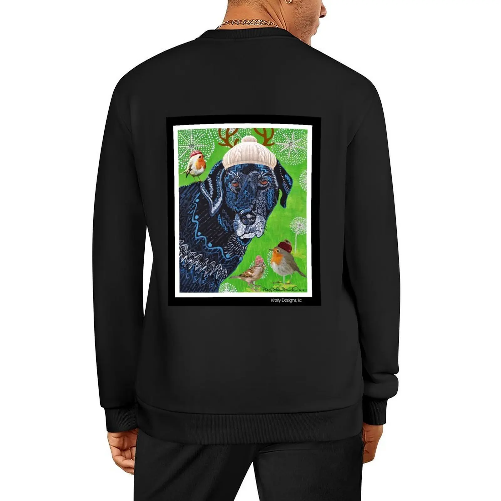 

Black lab in winter with birds Pullover winter clothes mens clothes tracksuits korean autumn clothes sweatshirt for men