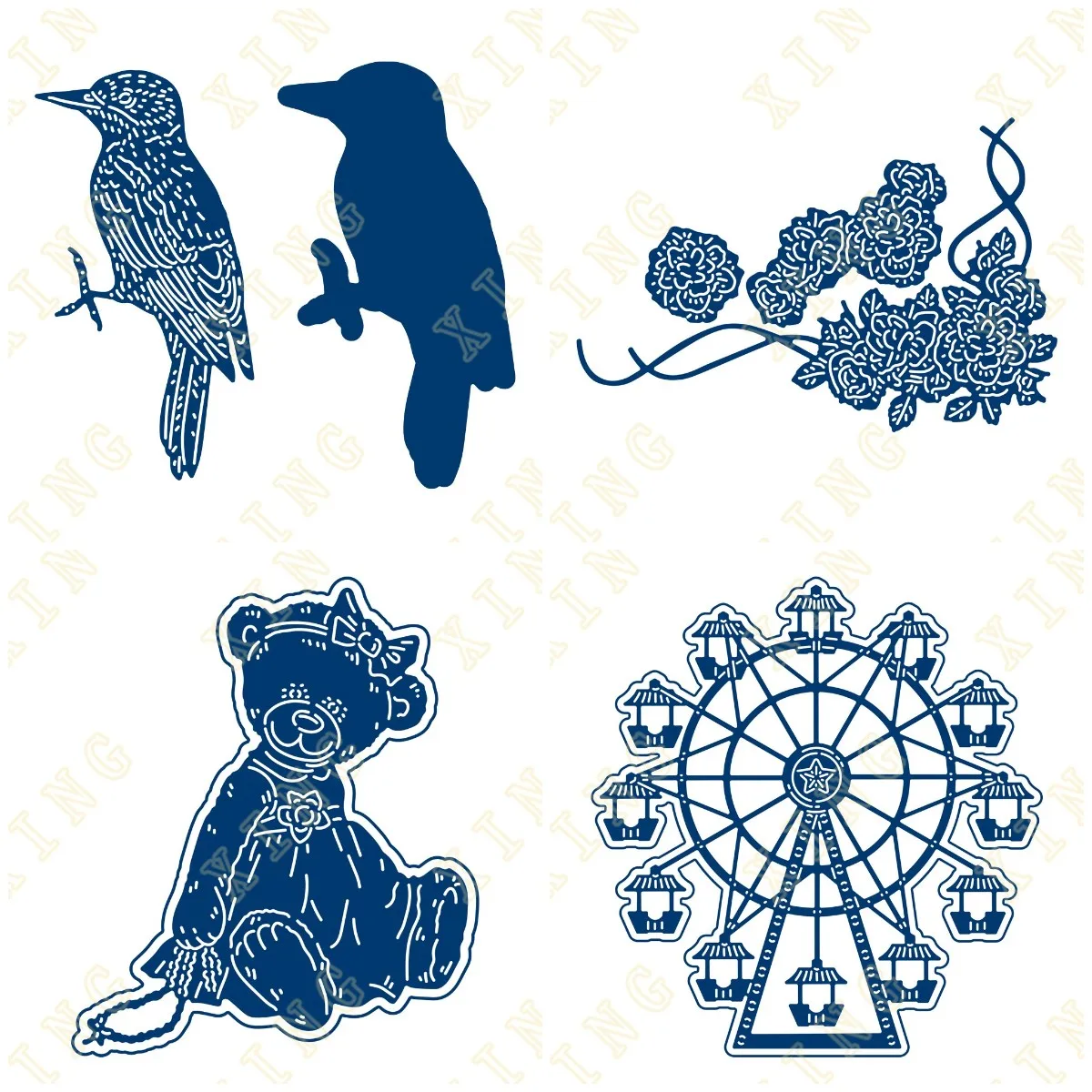 New Hot Rose Ferris Wheel Bear Woodpecker Metal Craft Cutting Dies Diy Scrapbook Paper Diary Decoration Card Handmade Embossing