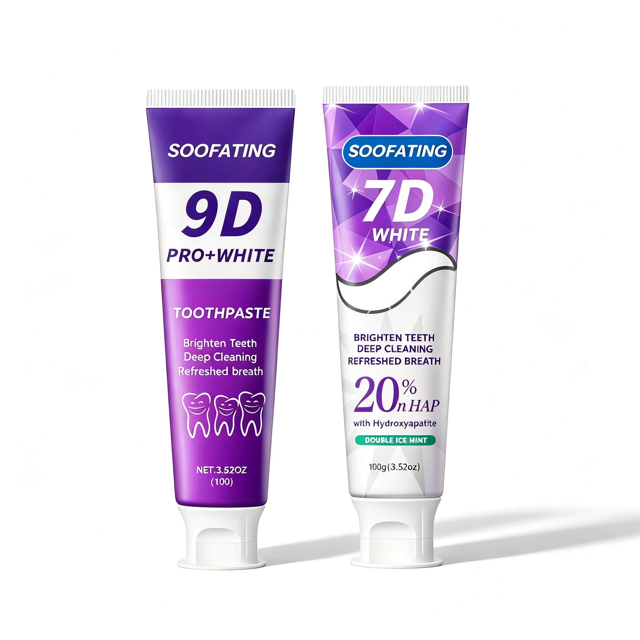 SOOFATING 9D & 7D Whitening Toothpaste Set, 20% Hydroxyapatite & Niacinamide, Deep Clean & Fresh Breath, Double Ice Mint, 100g