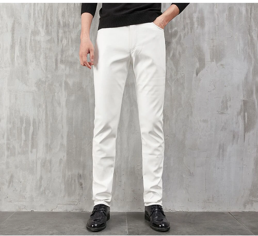 Herren-Lederhose, schmale Passform, Stretch, modische PU-Lederhose, Nachtclub, Party- und Tanzhose, dünn – Detail 3