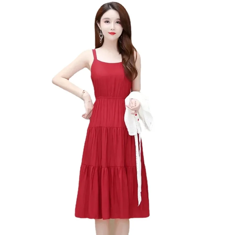 Robe mi-longue en dentelle à bretelles spaghetti, ensemble 2 pièces, robe décontractée, crème solaire, élégant, châssis, mode coréenne, nouveau, N319