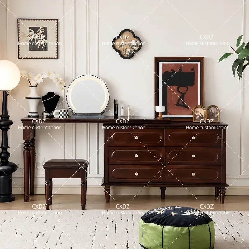 American Retro Solid Wood Retractable Dresser Chest Combination Antique Light Luxury High End Master Bedroom Makeup Table