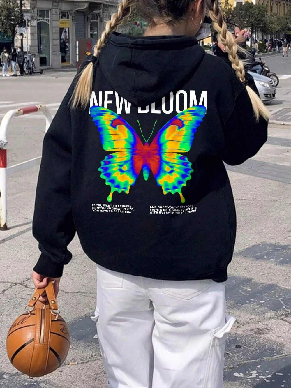 Y2K Style New Bloom Butterfly Graphic Women Hooded Simple Fleece Autumn Hoodies Street O-Neck Hoodie Fashion Oversize Clothing