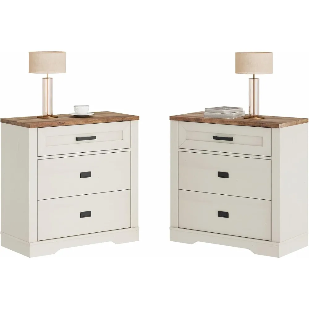

pair of 31.5 inch wide modern farmhouse nightstands with large drawers for bedroom, antique style