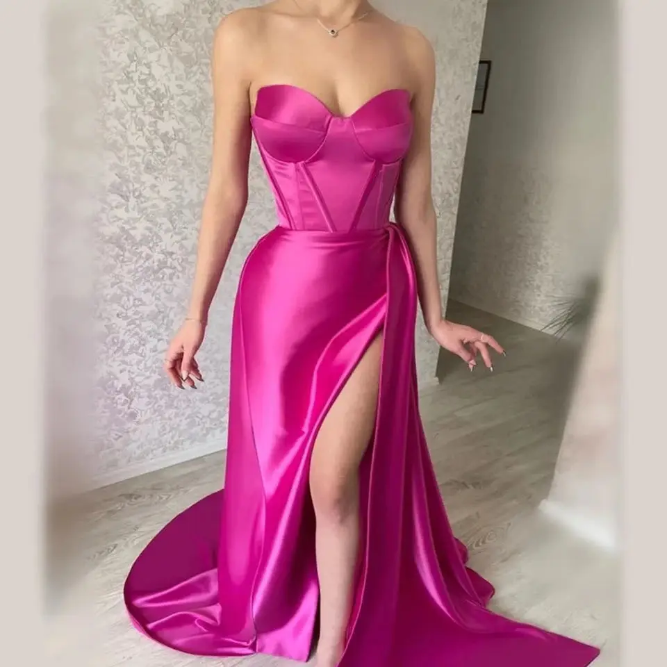 Customized Charming Evening Dresses Fuchsia Sweetheart Neck Exposed Boning Sexy Women Formal Night Party Gowns Midi Maxi Wear