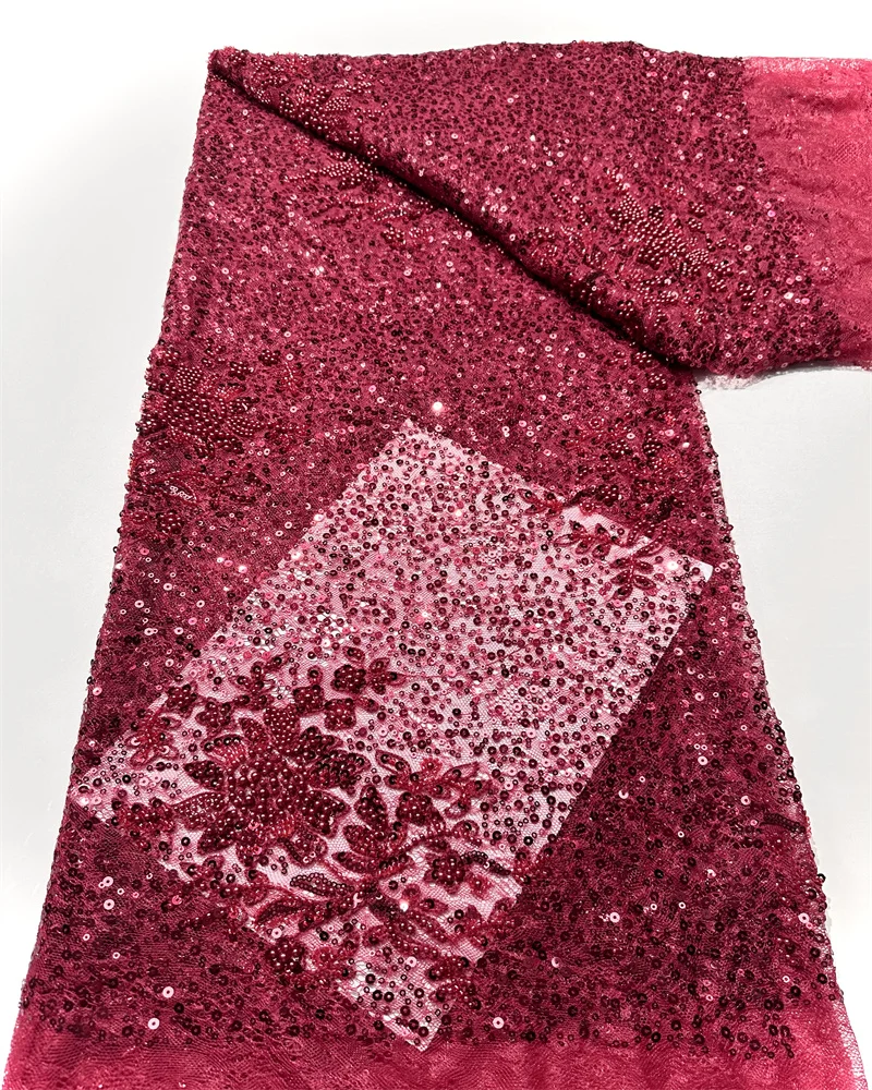 Luxury French Handmade Beaded Lace Fabric African Nigerian Sequin Lace Fabric Lace Fabric for Sewing Wedding Dresses