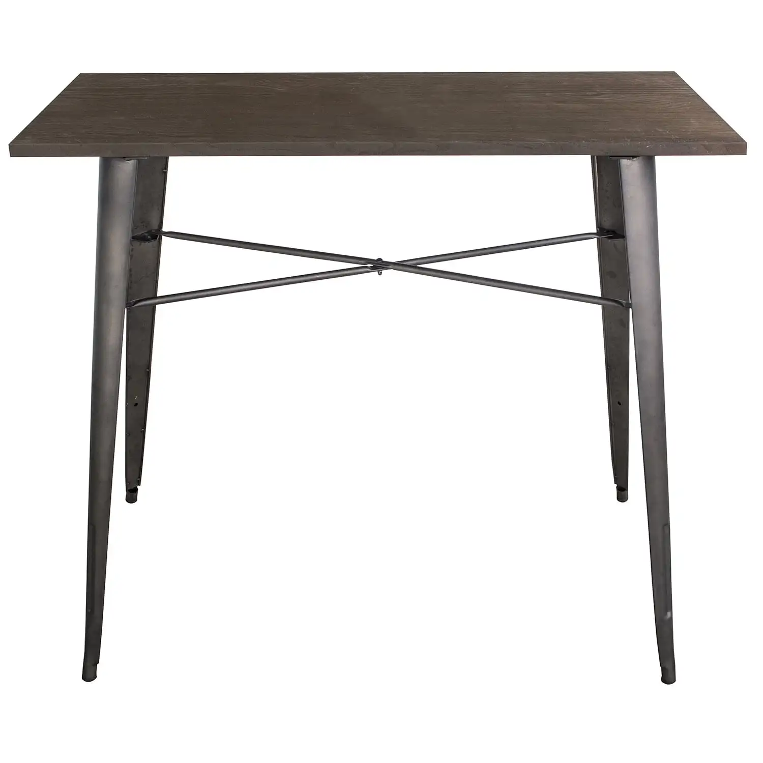 Rectangle Wood Top Bar Table with Rustic Gunmetal Finish Legs, Seating Capacity 4