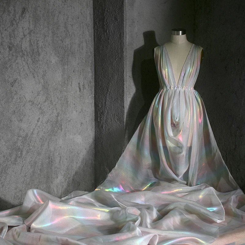 Laser gradient soft white yarn high-end clothing fabric blended skirt material wedding dress fabric