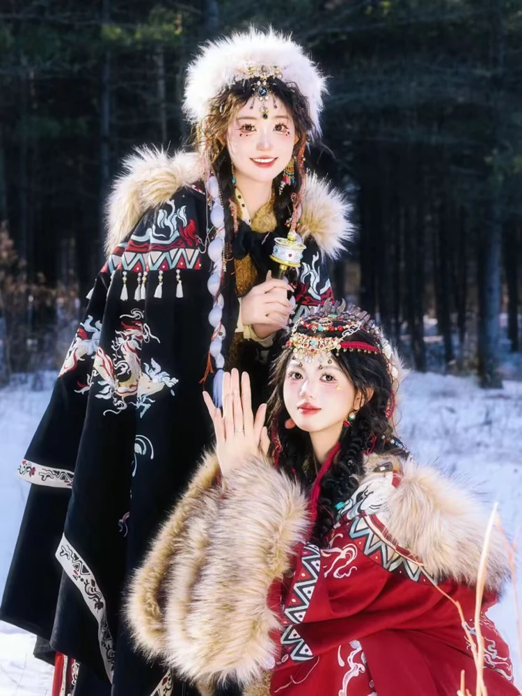 

Фотографии съемок в путешествиях: этнический тибетский стиль, вышивка Ханьсу, модный костюм дракона для пары, традиционная китайская одежда