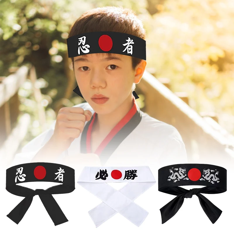 Japanese Samurai Ninja Headscarf Chef Costume Cooker Headband Japanese-style Karate Sports Child White Victory Head Strap