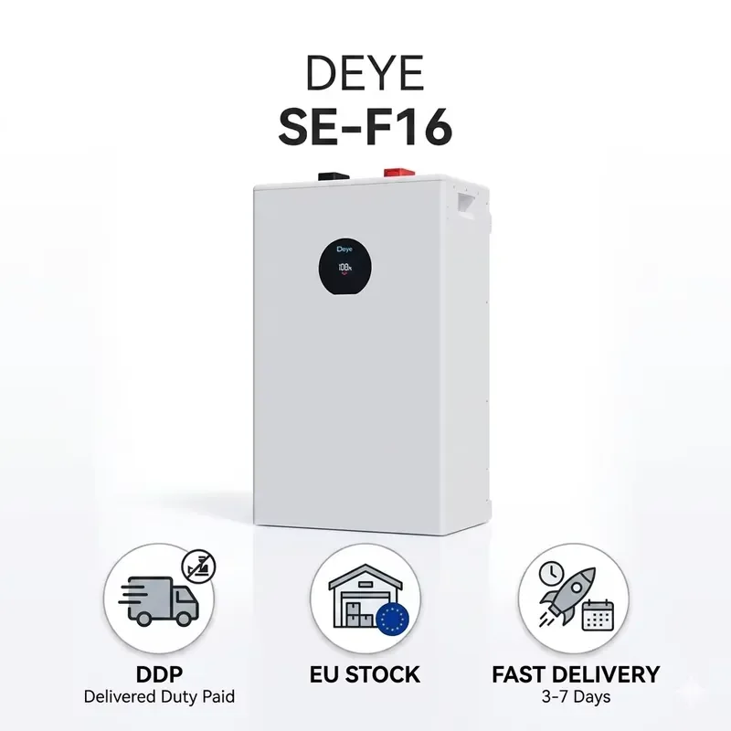 Stock En La UE Envio Rapido DDP Deye SE-F16 16kWh LiFePO4 IP21 Apto Para Sistemas Residenciales De Almacenamiento De Solar