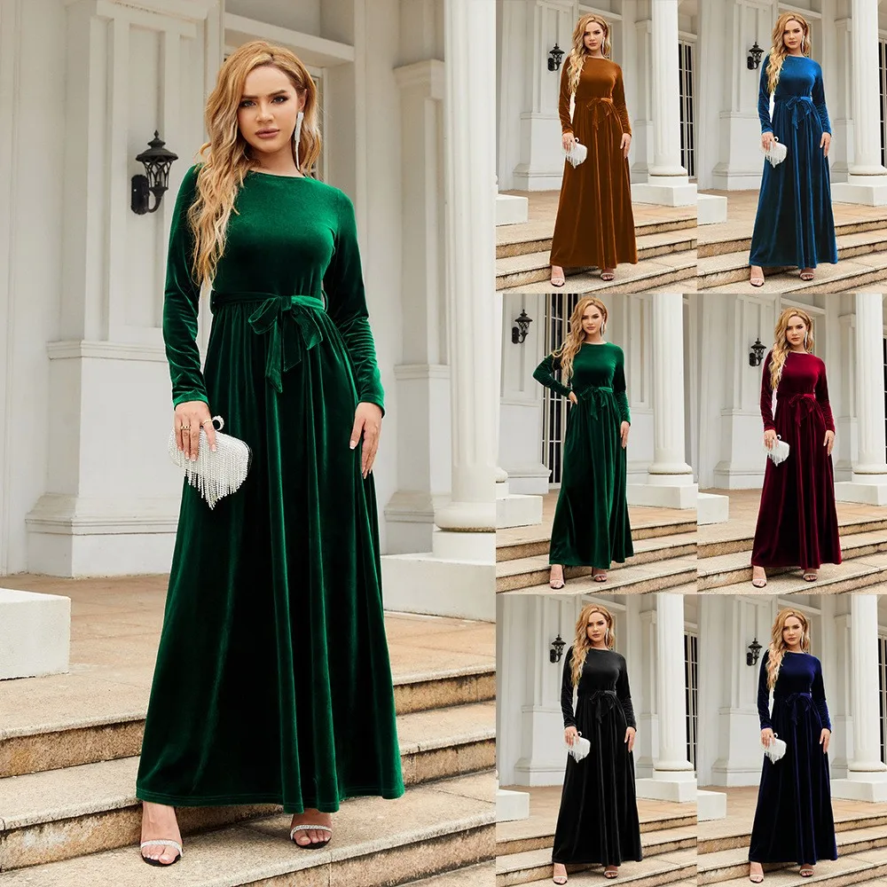 Single High Waist Belt a Line Elegant and Graceful with Belt Detail Maxi Length High Waist Cut Ladylike Style Autumn for Women