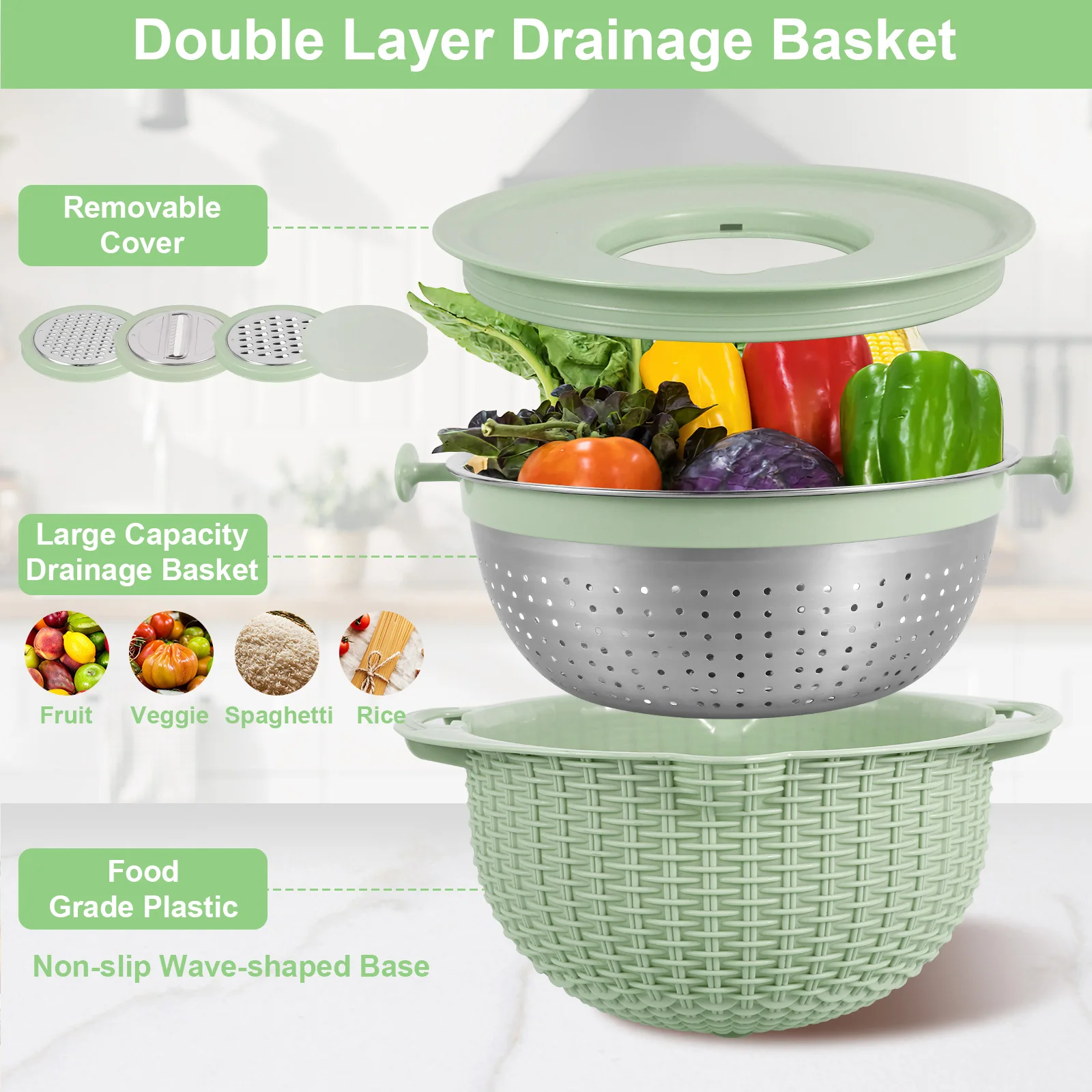 Rice Sieve Plastic Colander Kitchen Drain Basket Vegetables Fruits Washing Storage Basket Food Strainers Bowl Kitchen Tools