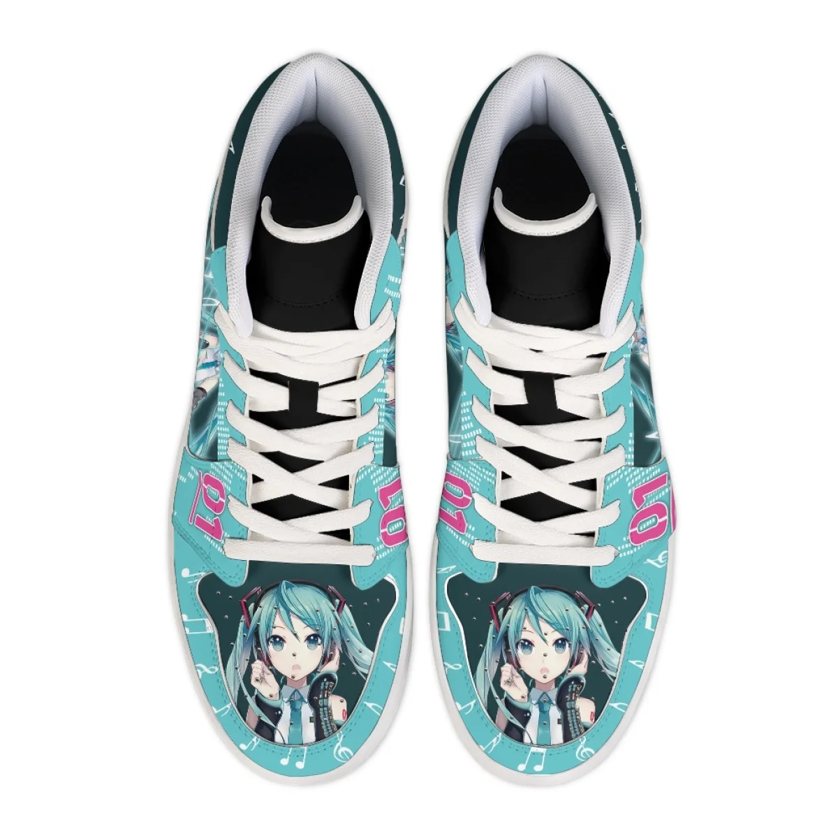 初音ミクアニメハイカットスニーカー男女兼用カジュアルボードシューズカスタムプリント音楽柄ファッションシューズファンへのホリデーギフト
