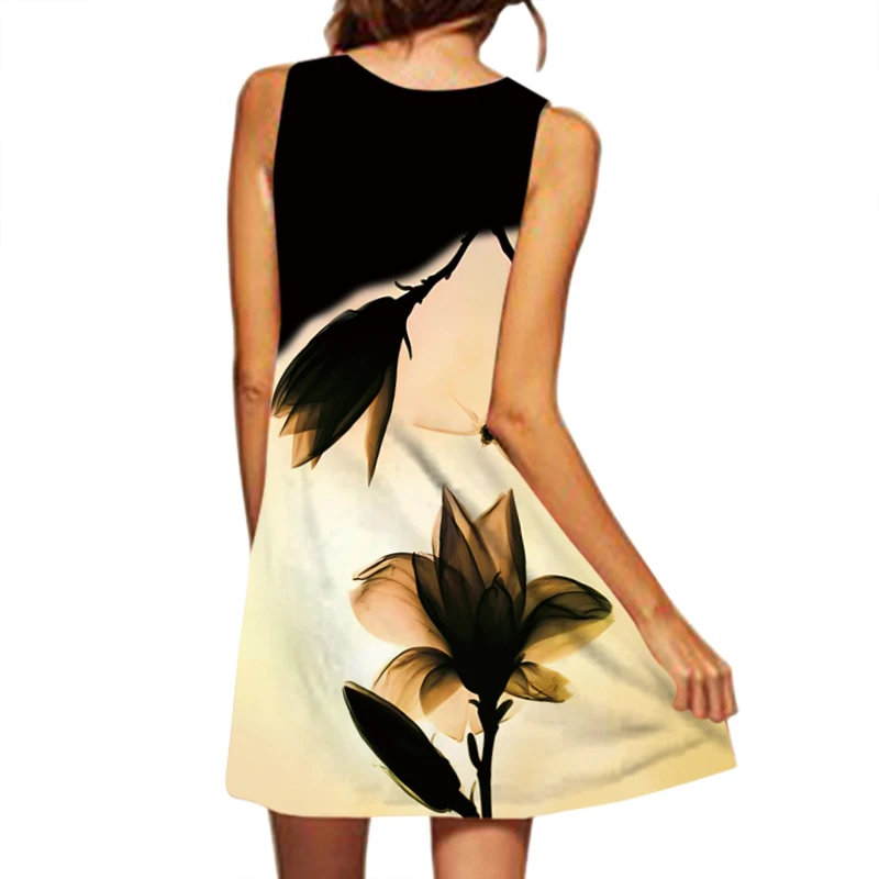 2024 European and American Cross-border WOMEN'S Clothing New Dress V-neck Sleeveless Sexy Printed Large Hem Medium Length Dress image 2