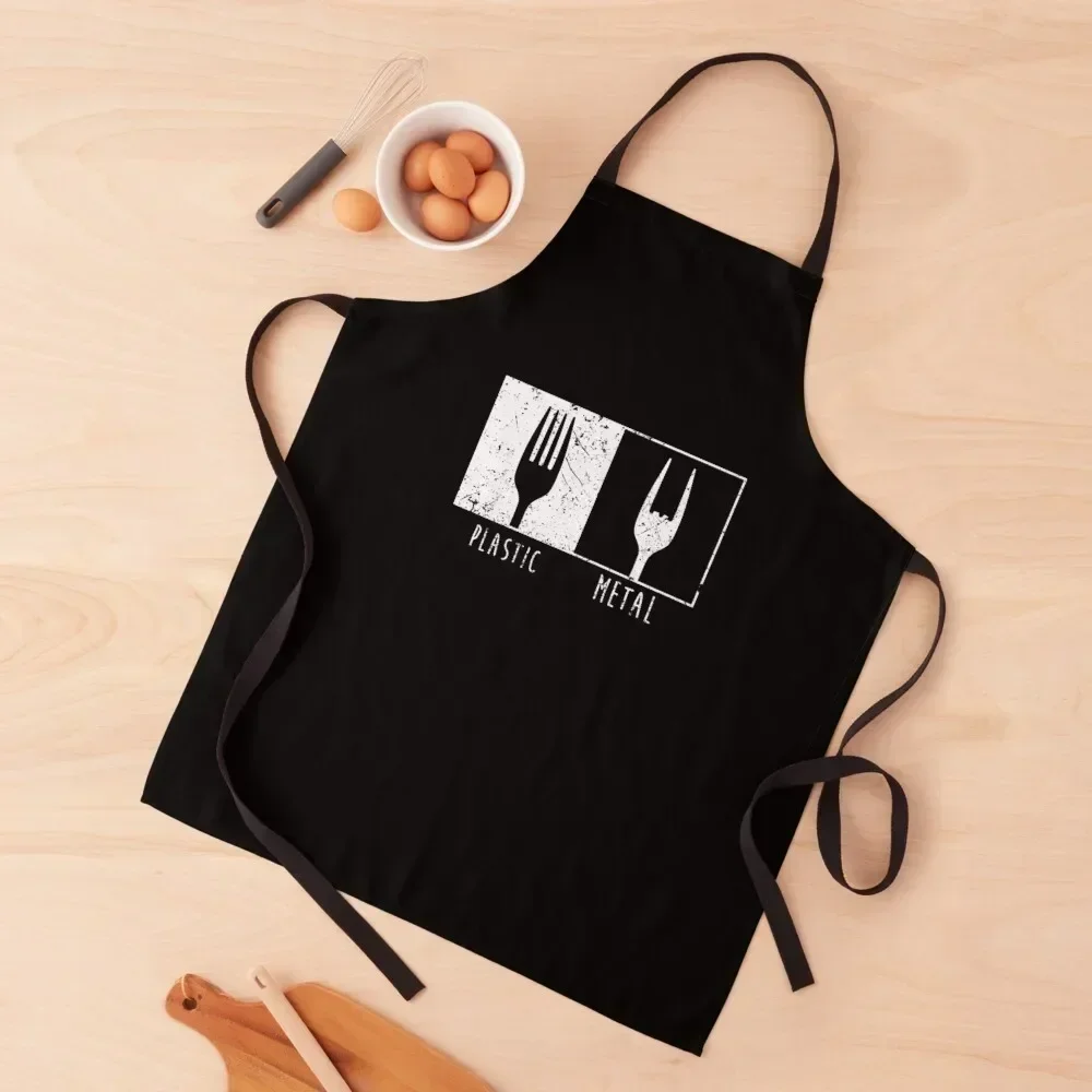 

Plastic Vs Metal Fork Heavy Metal Quote Apron professional hairdresser Chef Accessory women's work japanese style Apron