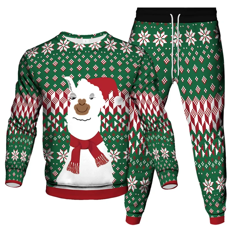 Christmas Clothing Set Spring And Autumn Men Women Fashion 3D Printing Fashion Casual Sportswear Sweatshirt Jogging Pants 2 Sets