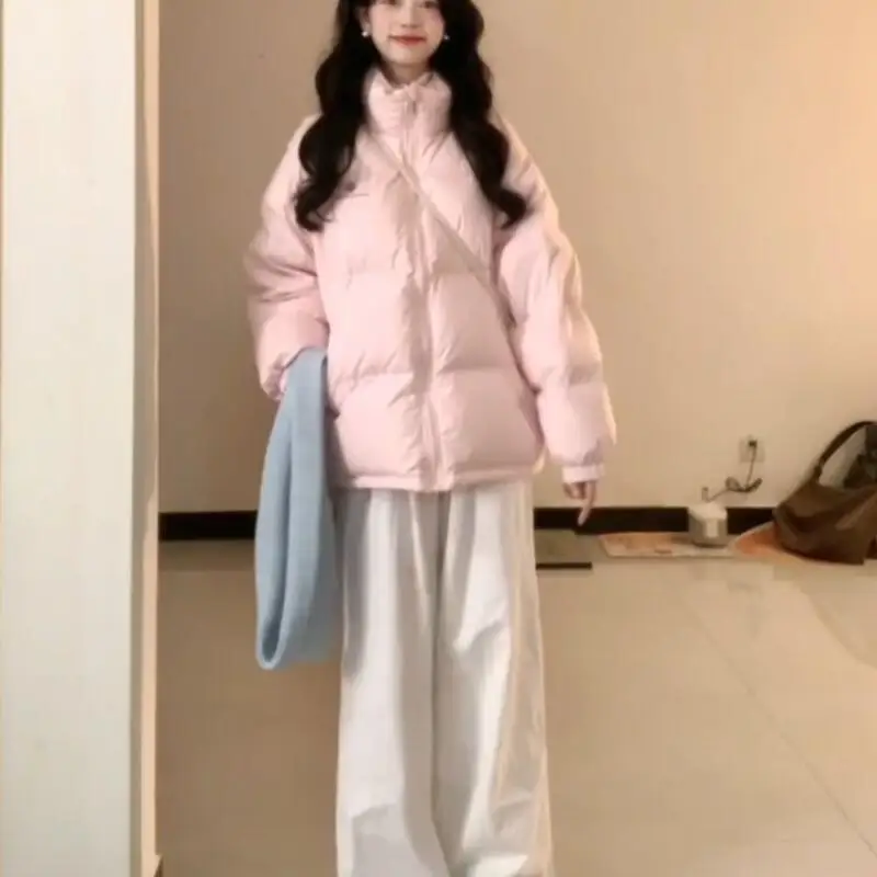 Chaqueta acolchada de algodón rosa de estilo coreano para mujer, chaqueta acolchada de algodón para estudiante, suave y gruesa, para invierno
