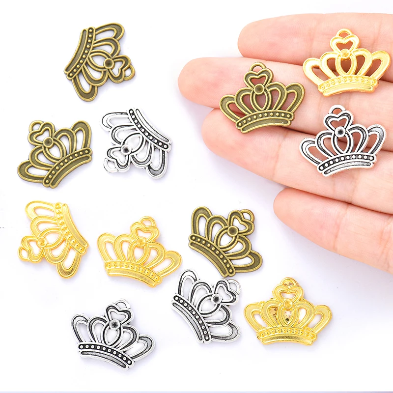 20pcs  3 color crown Charms Necklace Pendant Bracelet Jewelry Making Handmade Crafts diy Supplies 23*18mm 1509