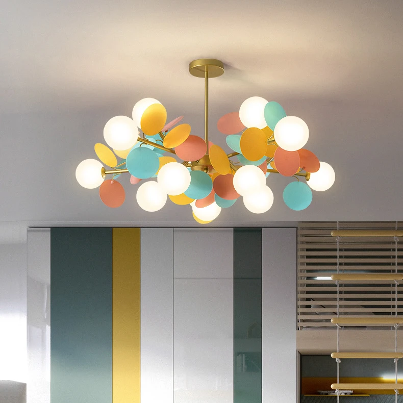 Modern Chandelier Designer Pendant Lamp Ceiling Children's Room Lamp Color Glass Globe Bubble LED