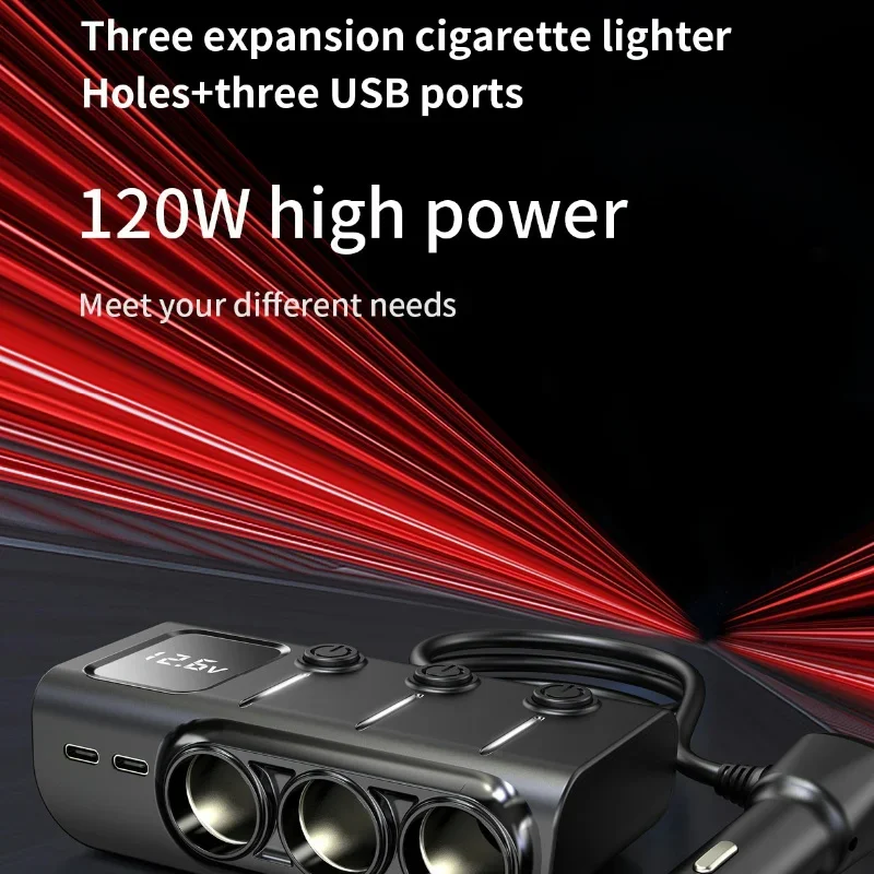 TCYATO Car Cigarette Lighter Adapter 3 USB Socket 12V 24V Splitter  LED Fast Charger Plug Adapter for IPhone GPS Dashcam
