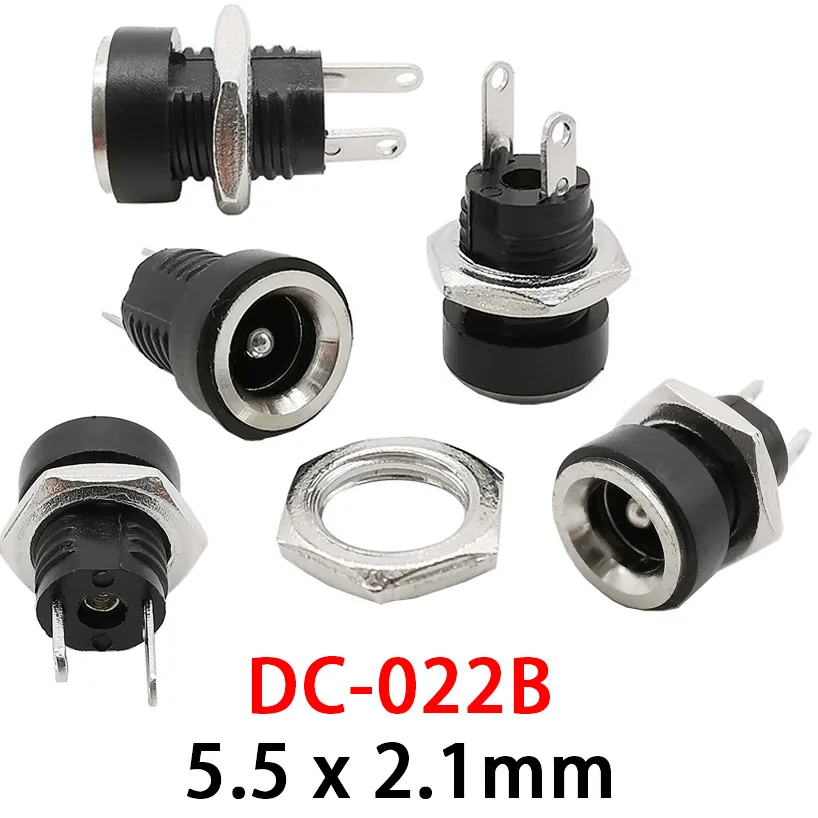 10Pcs DC-022B 5.5x2.1mm DC Power Female Jack Connector 2 Leg Terminal DC Jack Panel Mount Socket Connectors DC022B 5.5*2.1mm