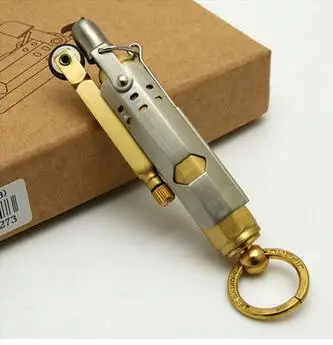 Retro Inflatable old fashion Keychain Gasoline Tobacco lighter Trenches copper kerosene Cigarette lighter Outdoor Military Tools