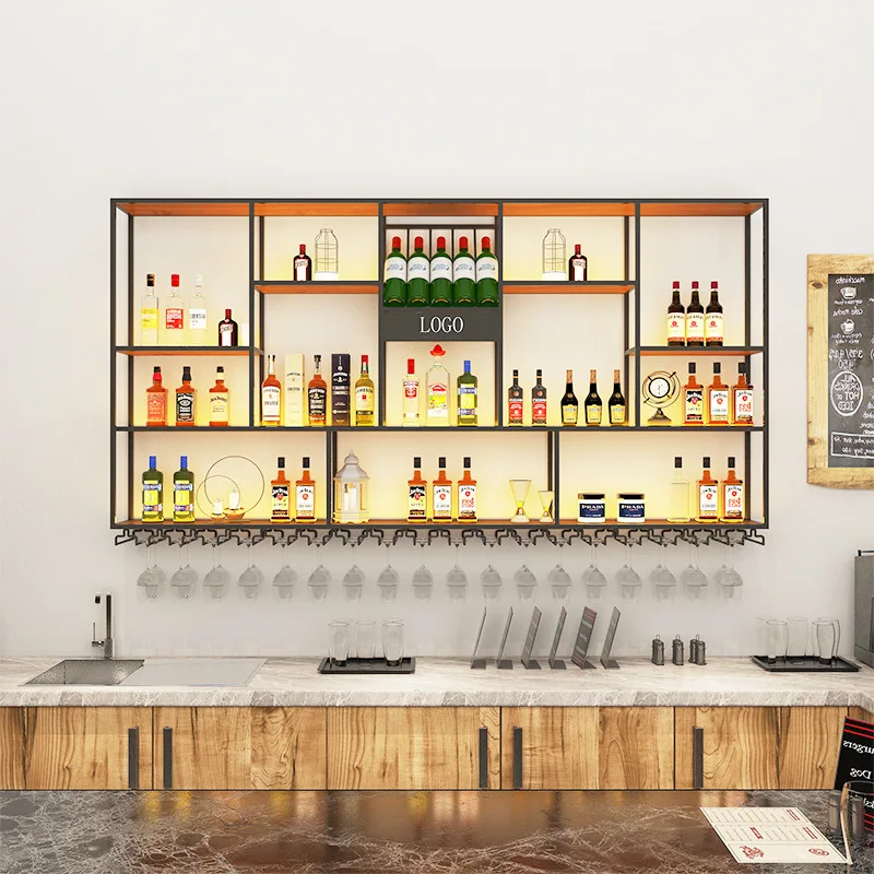 Kitchen Storage Organization Industrial Bar Bar Furniture Entrance Hall Home Wine Cabinet Luxury Liquor Showcase Wall Shelf