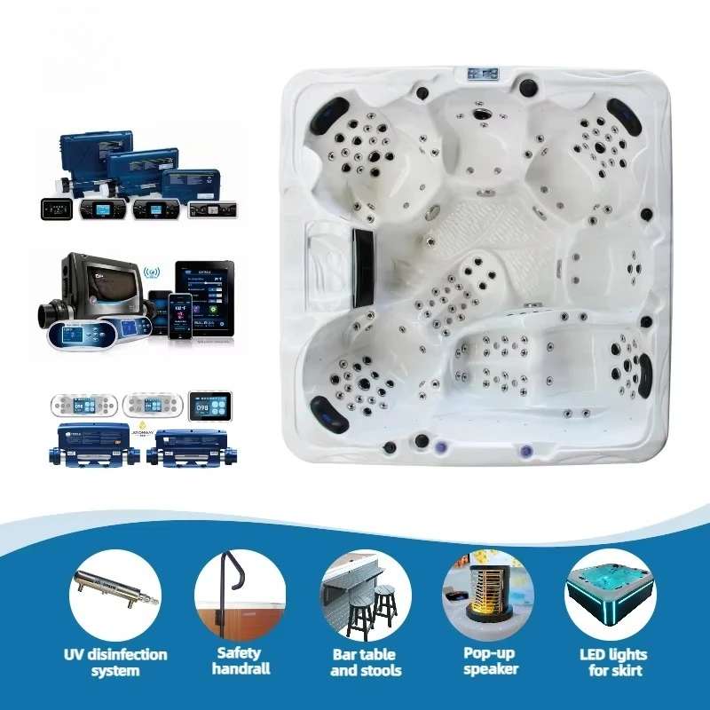 Large Space 6-Seater Outdoor Spa Tub, Factory Custom Luxury Acrylic Whirlpool Hot Tub with Full Functional System