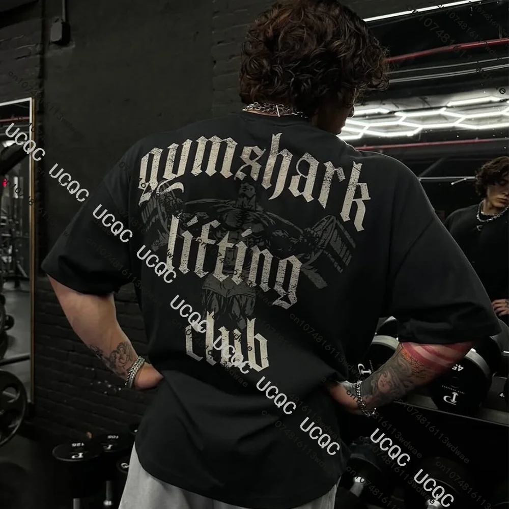 GYM American Fitness Bodybuilding Training Suit For Summer Sports Pure Cotton Short Sleeved T-shirt Men Loose Fashionable Print