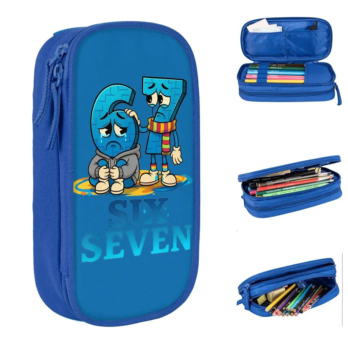 Sad 6 7 Six Seven 67 Meme Pencil Cases Pencilcases Pen Holder for Student Big Capacity Bags Students School Zipper Stationery
