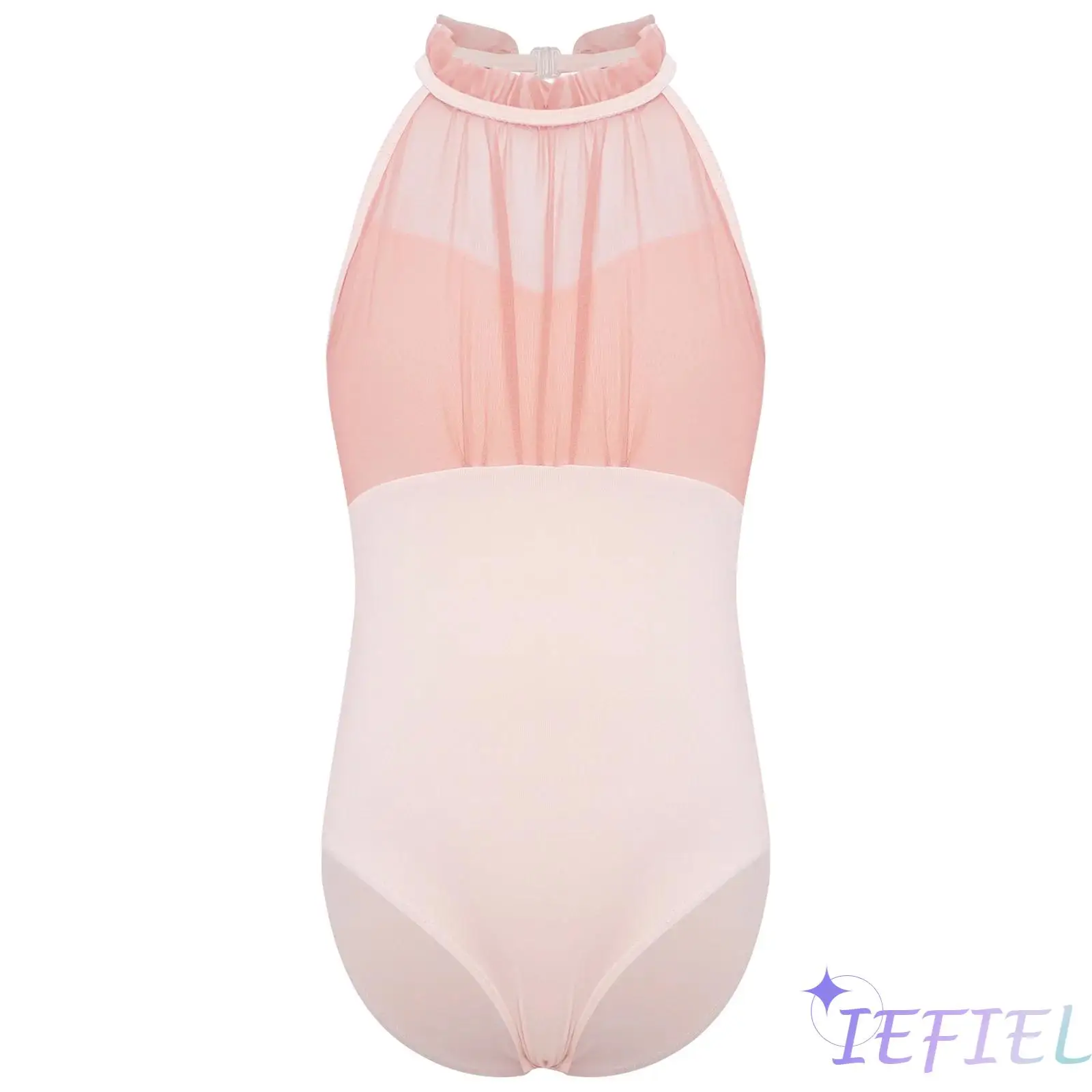 

Children Girls Ballet Dance Bodysuit Sleeveless Ruched Sheer Mesh Bodice Gymnastics Leotard for Figure Skating Dance Performance