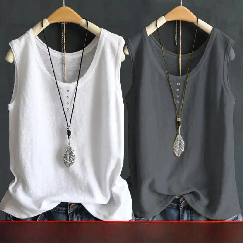 Pure Color Women's Sleeveless Button up Vest Loose Fit Base Layer Top Summer Outerwear Casual Wear Breathable Moisture Wicking