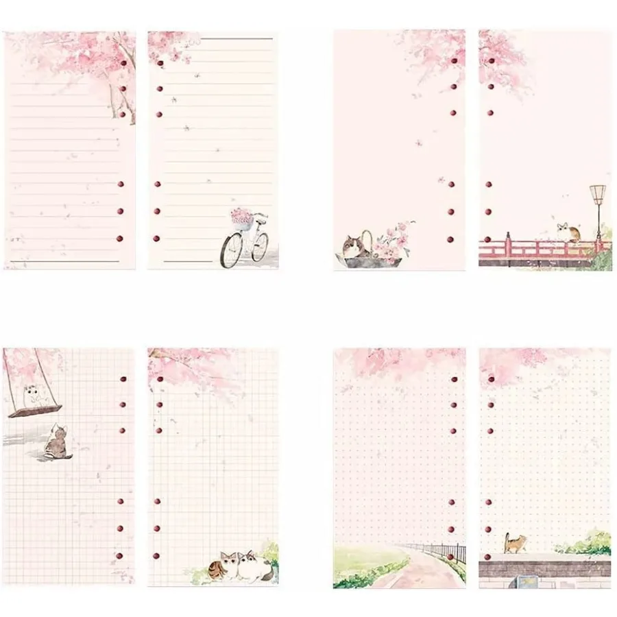 A6 Pink Refill Paper, 80 Sheets Loose Leaf Inserts Paper Notebook Binder Line Pages, 6 Hole Refill Notebook Blank for 6 Ring Re