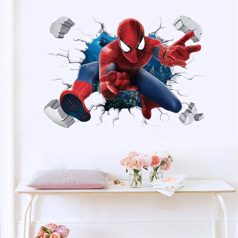 Spider man Wall Stickers boy Bedroom Living Room Wall Decoration Movie Posters Door Sticker for boys gft