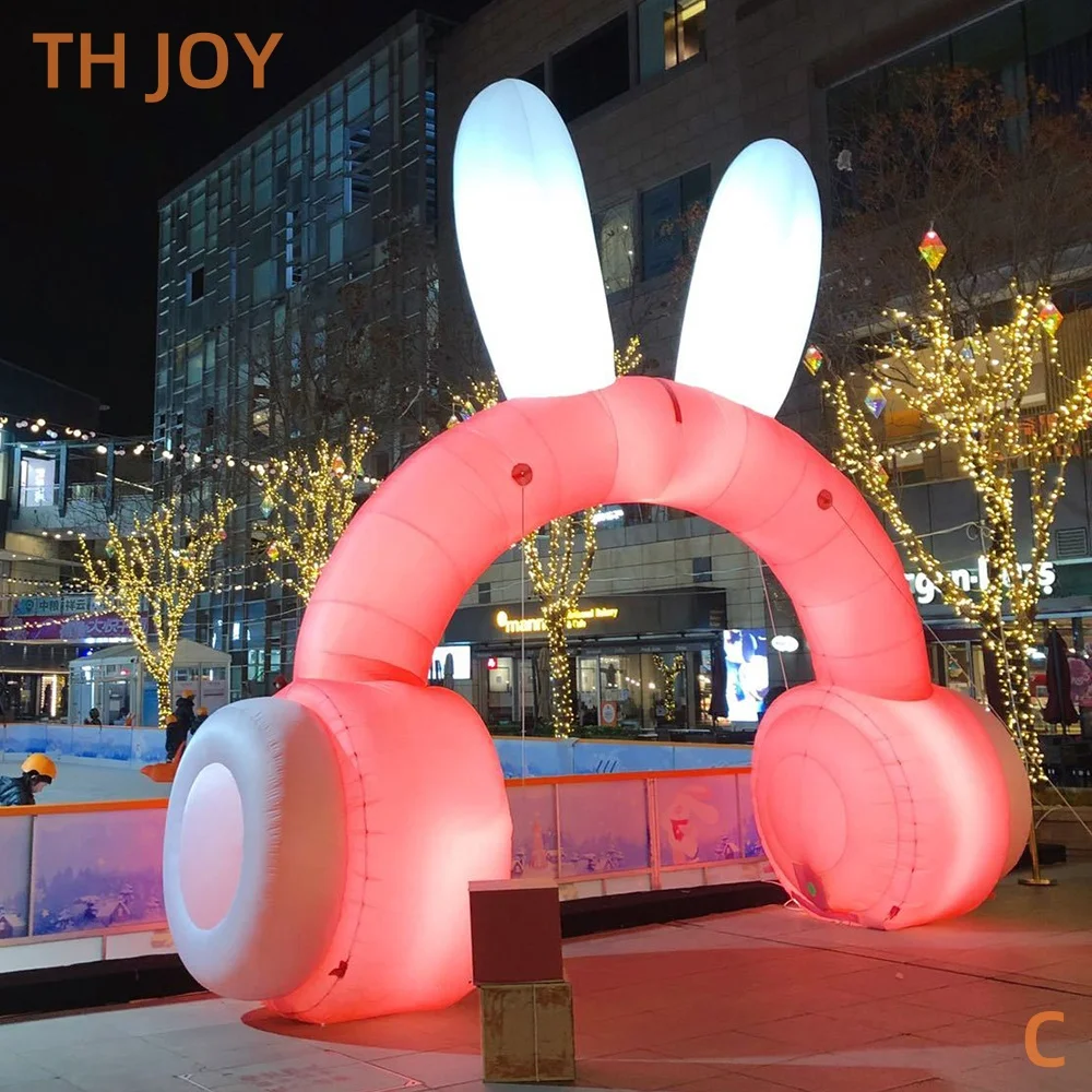 Schneller Luftversand bis zur Tür, riesige aufblasbare Kopfhörer für Musikfestivals, rosa aufblasbarer Headset-Kopfhörer mit Licht für Werbung