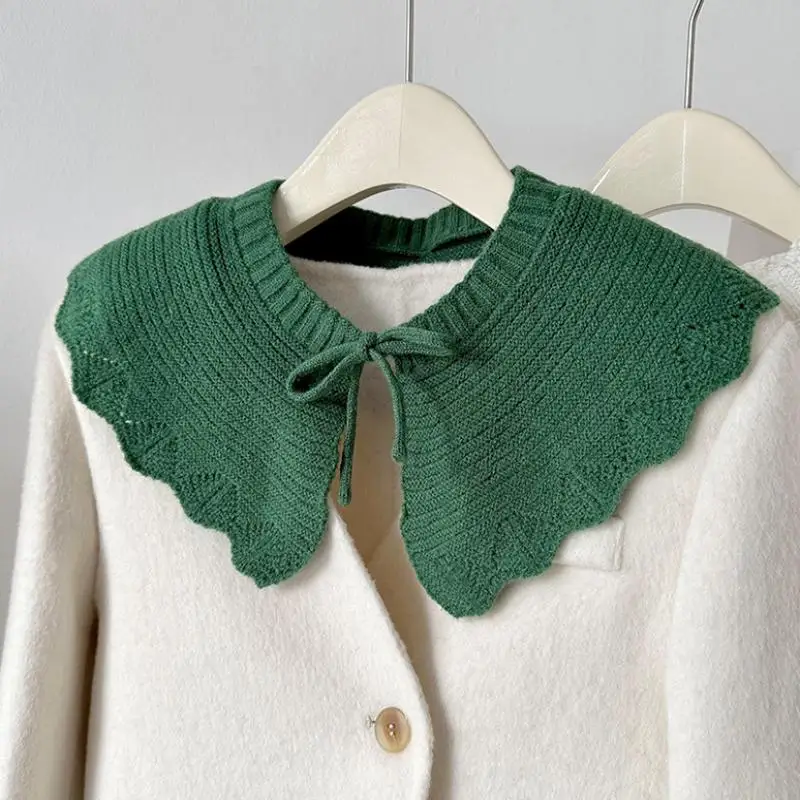 Kragen im O-Ausschnitt-Design, einfarbig, gestrickt, mit Schnürung, als dekorativer Kragen für Frühling und Herbst, warmes Oberbekleidungsstück, geeignet als Dekoration für Kleider und Hemden. – Detail 3