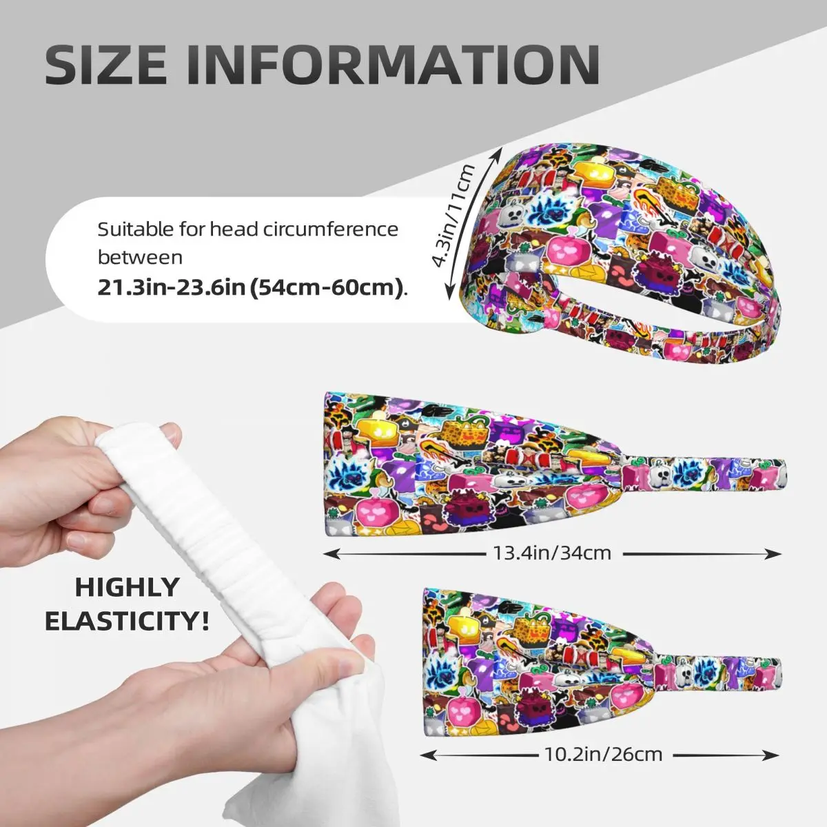 لعبة مخصصة Bloxs الفواكه أنيمي الكرتون عقال النساء الرجال عدم الانزلاق الرطوبة فتل عصابة رياضية لكرة السلة