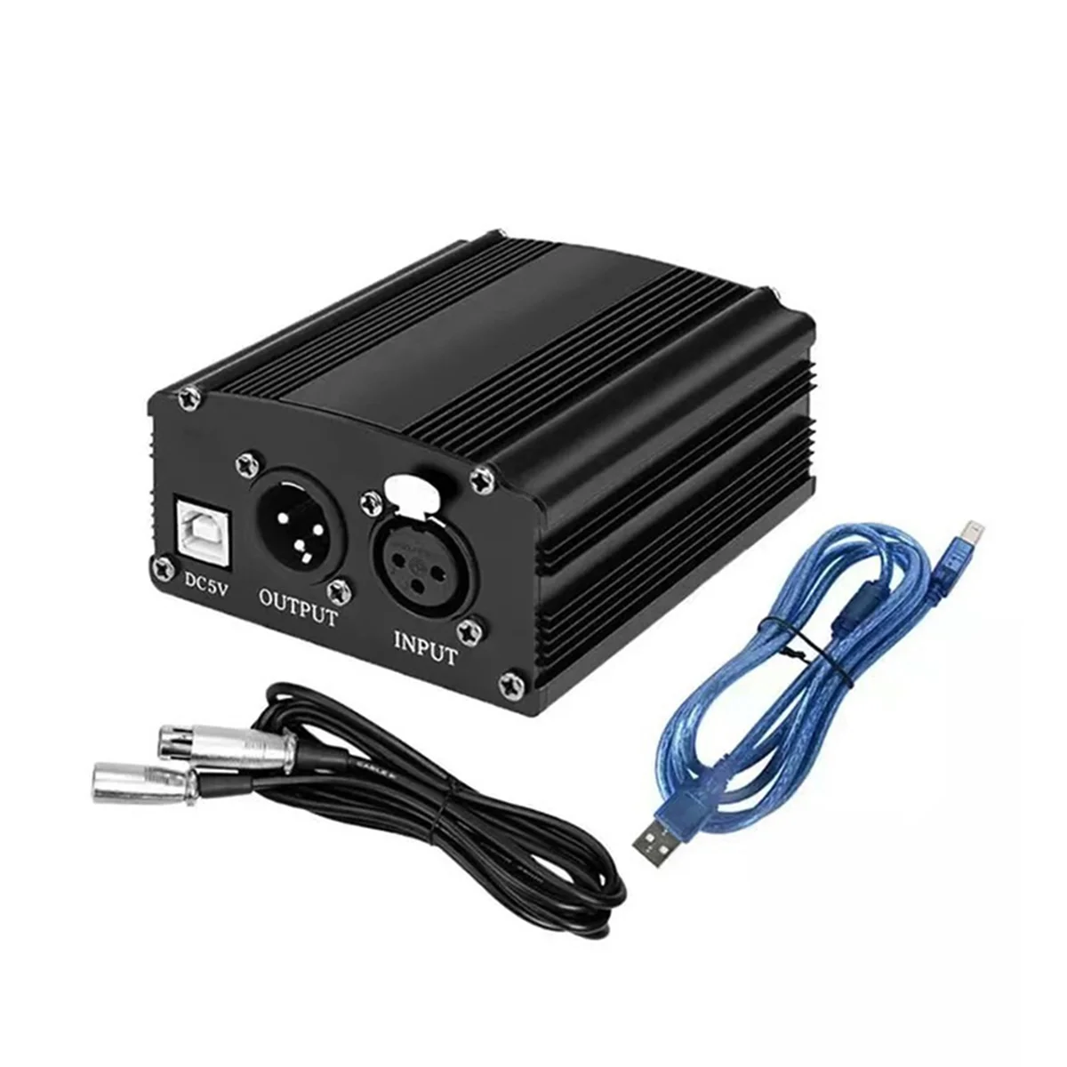 1-Channel 48V Phantom Power Supply with XLR 3 Pin Microphone Cable for Condenser Microphone Music Recording Equipment