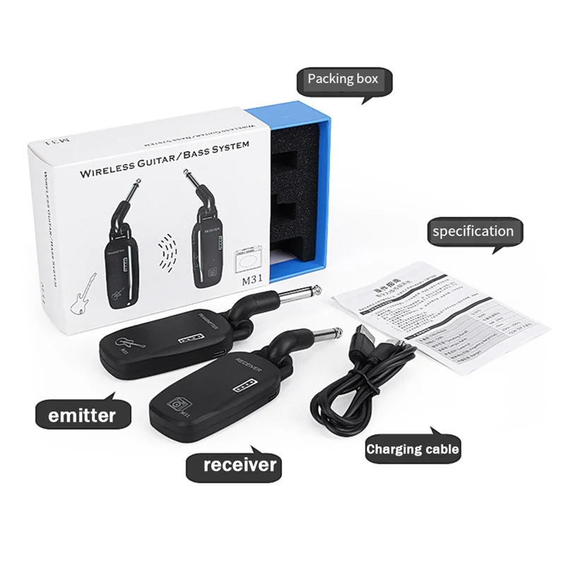 

Dropship-Wireless Guitar System 2.4 Wireless Guitar Transmitter Receiver Rechargeable For Electric Guitar Bass Black Accessories