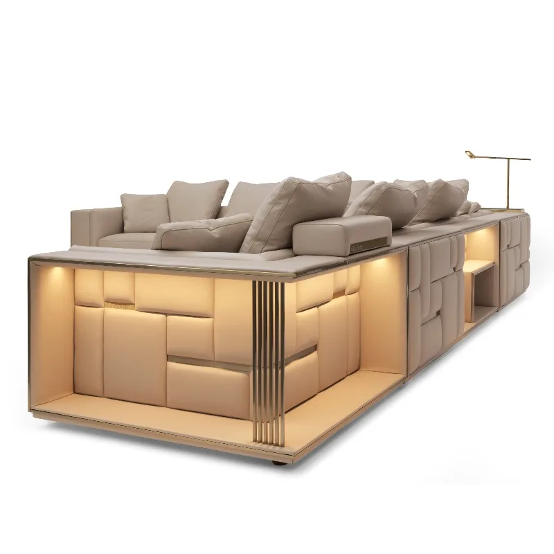Sofa light luxury leather sofa Italian large apartment living room corner