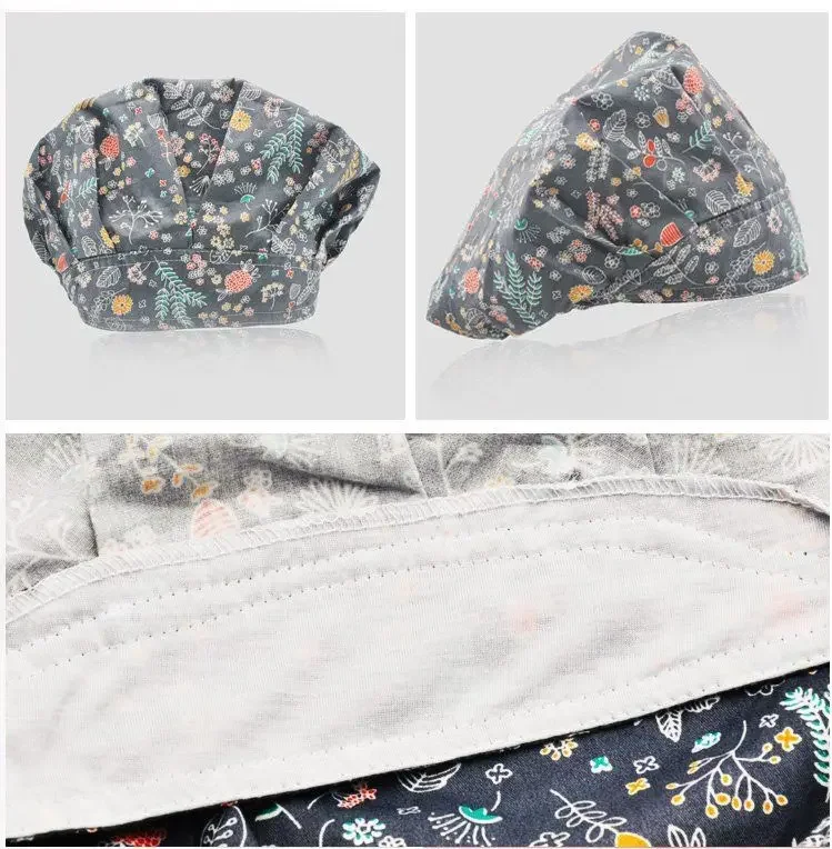 Gorro elástico transpirable para mujer, gorro de Chef de cocina con estampado para el cuidado de mascotas, gorro de trabajo para salón de Spa, accesorios