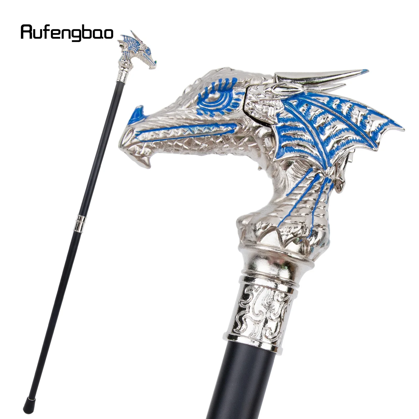 Blue White Luxury Dragon Head Walking Cane Fashion Decorative Walking Stick Gentleman Elegant Cosplay Cane Knob Crosier 94cm