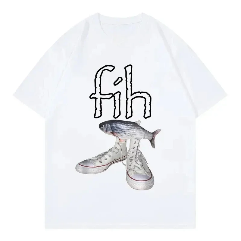 New Style Fih Shoes Graphic T Shirts Funny Misspelled Fish Meme T-shirts Women Casual Fashion Short Sleeve T-shirt