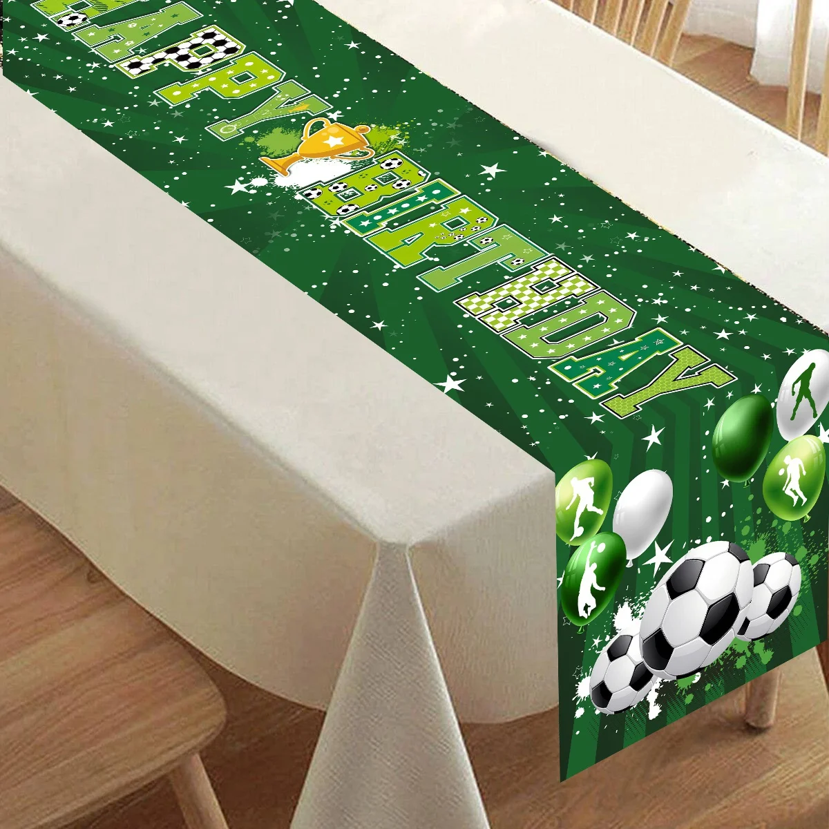 1pc Soccer/Football Party Table Flag Soccer Birthday Table Decorations Sports Theme Party Table Runner for Champions Cup