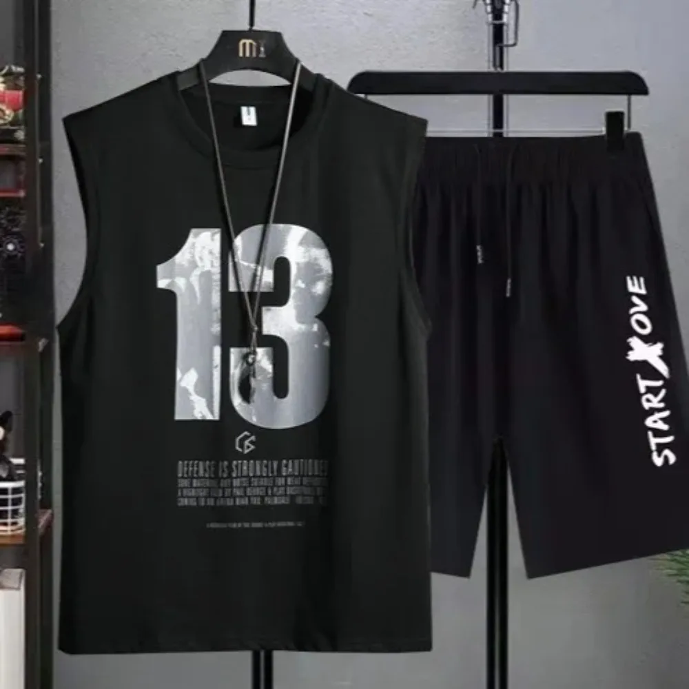 

2026 Men's Summer Sets Casual breathable 2 piece T-shirt+Shorts Suit Men Tracksuit loose Vest jogging sleeveless Top man Set