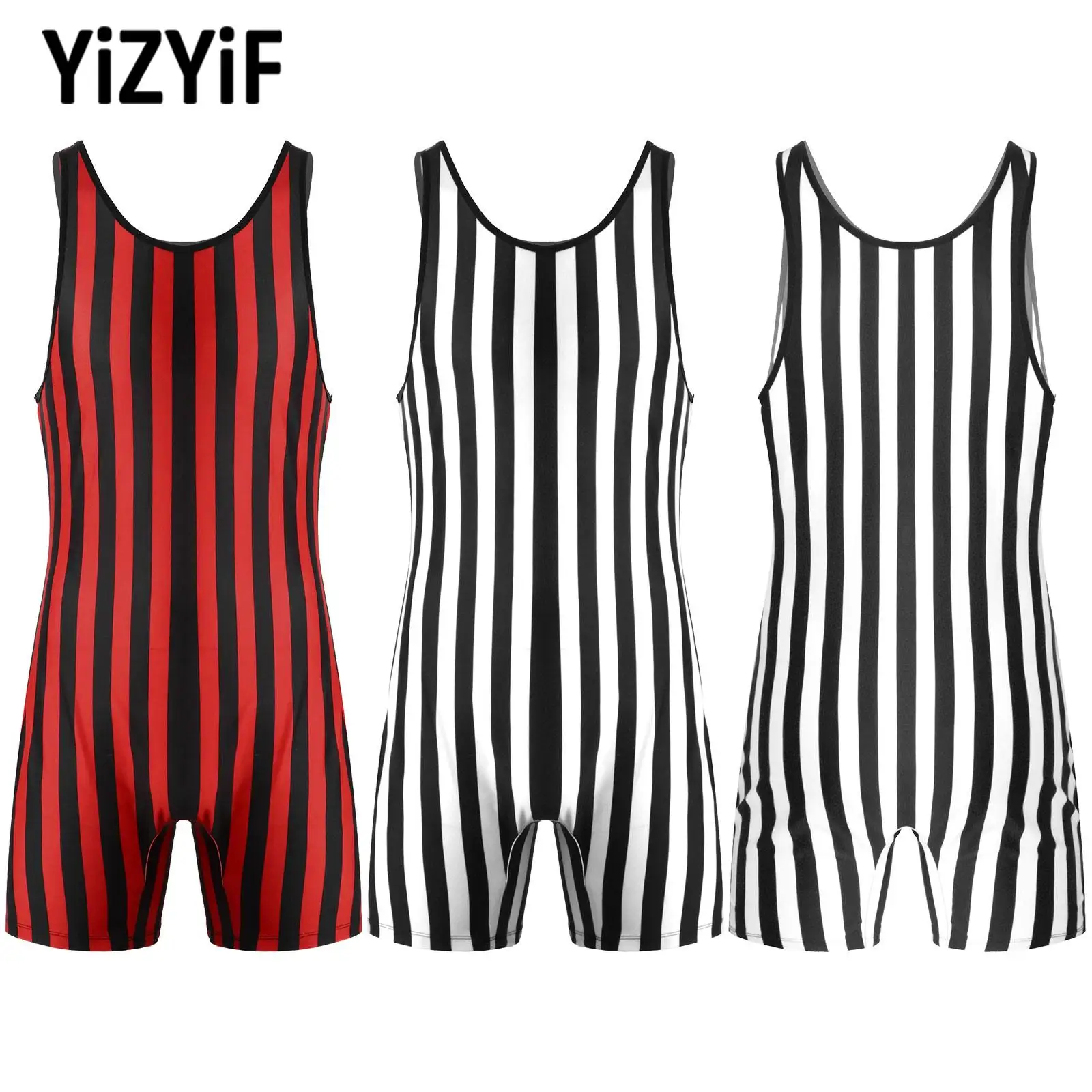 Men Striped Singlet Bodysuit Weight Lifting Stretchy Leotard One-pieces Swimwear Workout Fitness Outfits Athletic Jumpsuit